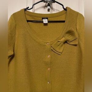 J. Crew  NWOT Mustard Scoop Neck Cardigan with Bow Accent
